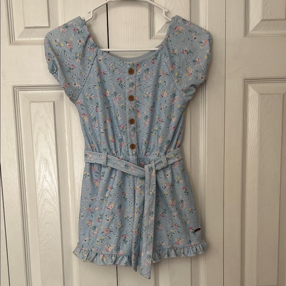 Tahari Light Blue Floral Belted Romper